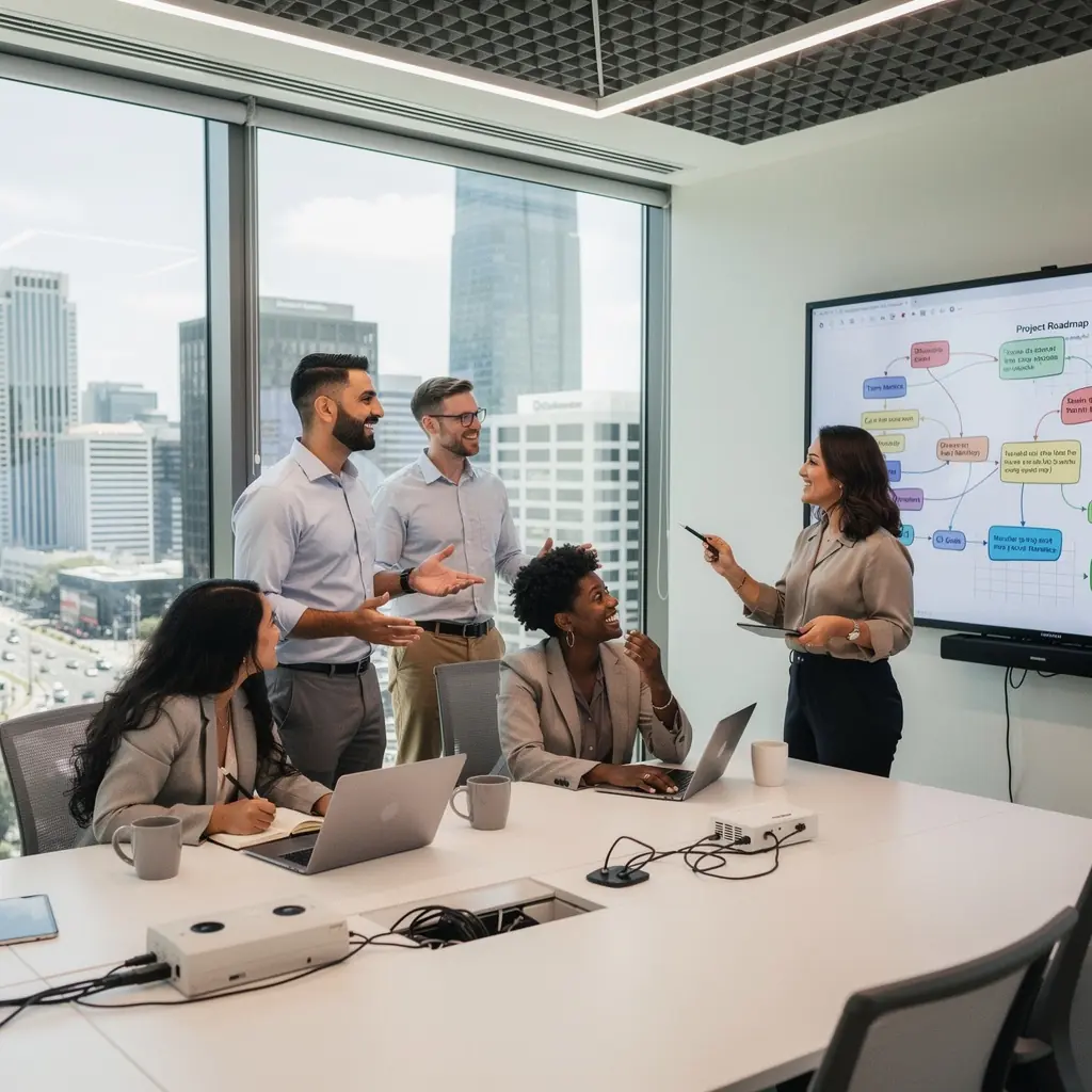 Przestrzeń coworkingowa z elastycznym układem, sprzyjająca innowacyjnym pomysłom.