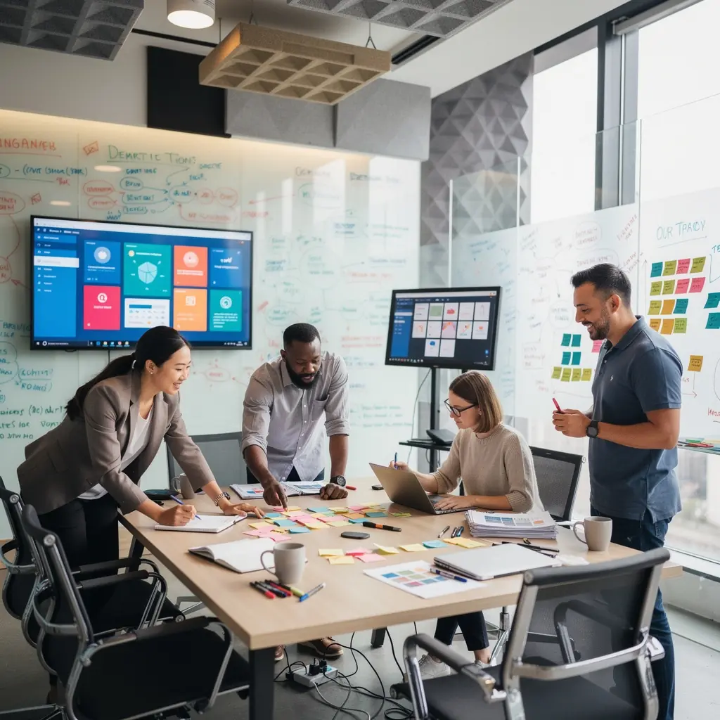 Nowoczesne biuro z ergonomicznie zaprojektowanymi stanowiskami pracy.